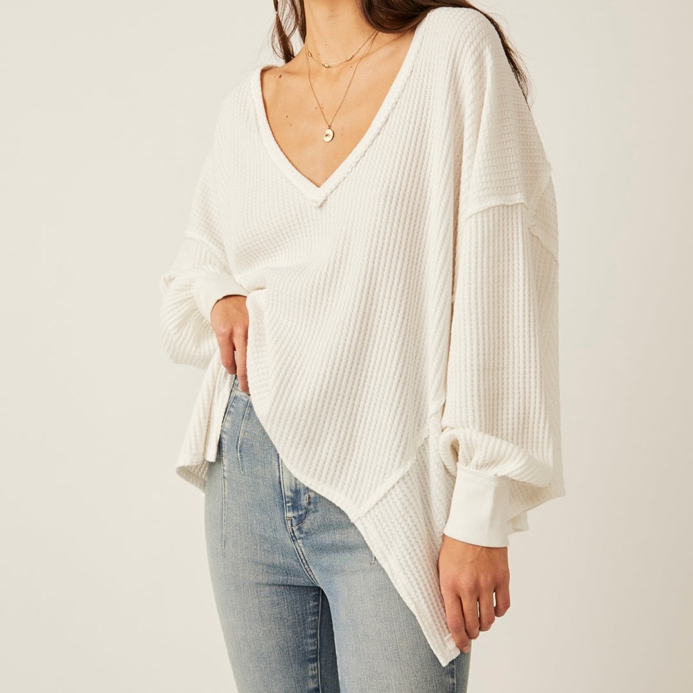 free people coraline long sleeve ivory thermal oversized large